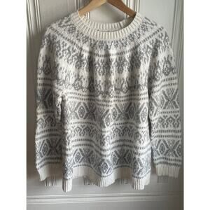 J Jill White Gray Fair Isle Chunky Pullover Crewneck Women’s Sweater Size L